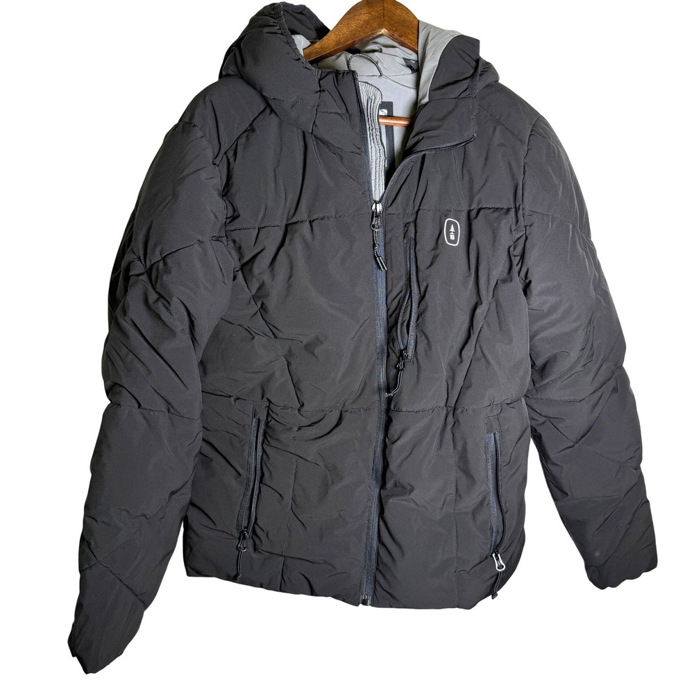 Bass Outdoor Mens Black Hooded Puffer Jacket Full Zip Quilted Coat Small